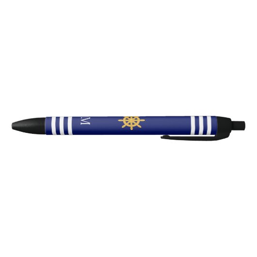 Scheepswiel en -monogram op blauwe achtergrond zwarte inkt pen (Bodem)