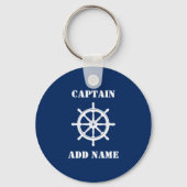 Scheepswiel Helm Kapitein of naam boot Navy Blue Sleutelhanger (Voorkant)