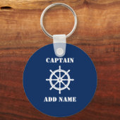 Scheepswiel Helm Kapitein of naam boot Navy Blue Sleutelhanger (Voorkant)