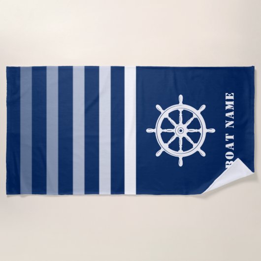 Scheepswiel helpt je naam marineblauw strandlaken (Voorkant)