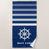 Scheepswiel helpt je naam marineblauw strandlaken (Voorkant)