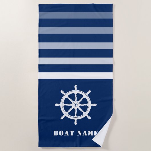 Scheepswiel helpt je naam marineblauw strandlaken (Voorkant)