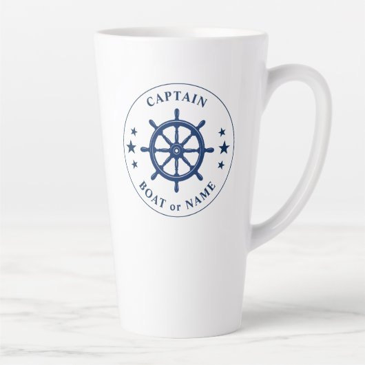 Scheepswiel Kapitein Boot of Naam Groot 2 Opzij Latte Mok (Rechts)