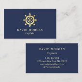 Scheepswiel Logo boot Captain Navy en Gold Visitekaartje (Voorkant / Achterkant)