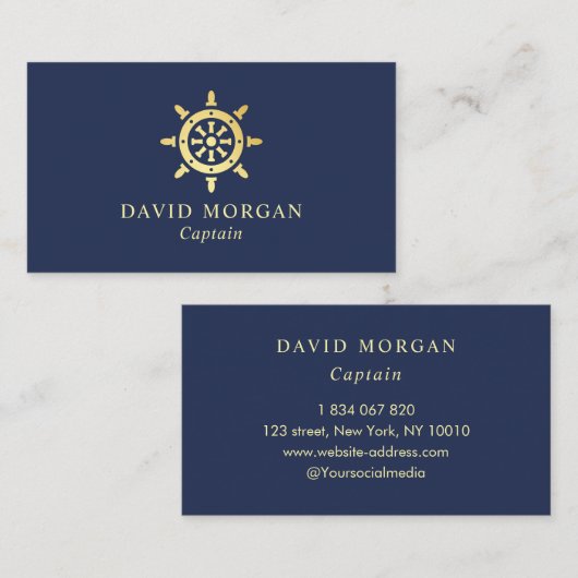 Scheepswiel Logo boot Captain Navy en Gold Visitekaartje (Voorkant / Achterkant)