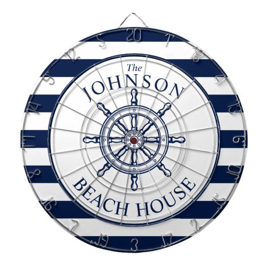Scheepswiel met Nautical Threaded Beach House Dartbord (Voorkant)