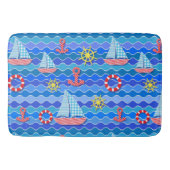 Scheepswiel met zeegolfrood blauw ankerschip badmat (Voorkant)