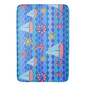 Scheepswiel met zeegolfrood blauw ankerschip badmat (Voorkant Verticaal)