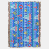 Scheepswiel met zeegolfrood blauw ankerschip deken (Voorkant Verticaal)