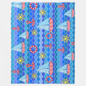 Scheepswiel met zeegolfrood blauw ankerschip fleece deken (Voorkant)