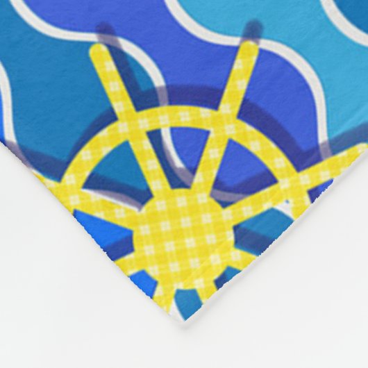 Scheepswiel met zeegolfrood blauw ankerschip fleece deken (Hoek)