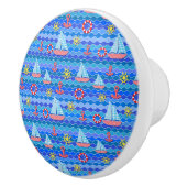 Scheepswiel met zeegolfrood blauw ankerschip keramische knop (Rechts)