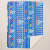 Scheepswiel met zeegolfrood blauw ankerschip sherpa deken (Voorkant)