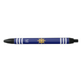 Scheepswiel & monogram op blauwe achtergrond zwarte inkt pen (Voorkant)