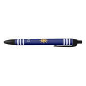 Scheepswiel & monogram op blauwe achtergrond zwarte inkt pen (Bodem)