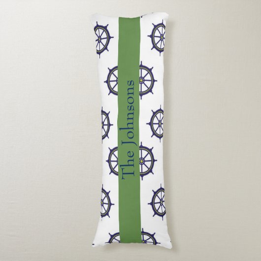 Scheepswiel Nautical Green en Blue Lichaamskussen (Voorkant Verticaal)