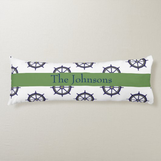 Scheepswiel Nautical Green en Blue Lichaamskussen (Voorkant)