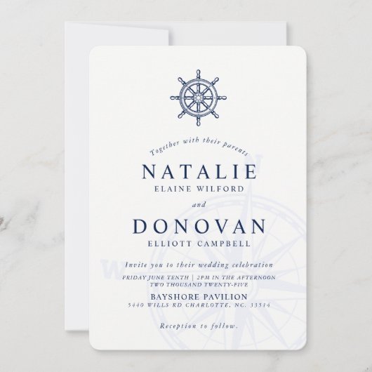 Scheepswiel nautische bruiloft uitnodiging (Voorkant)