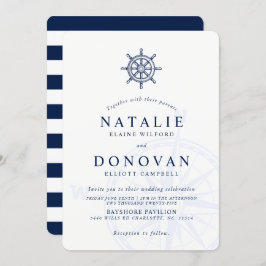 Scheepswiel nautische bruiloft uitnodiging
