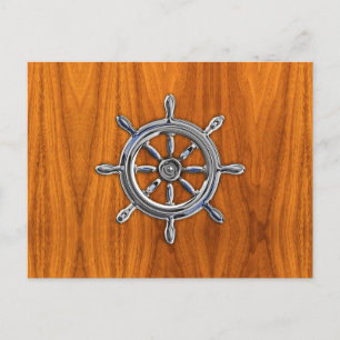 Scheepswiel op Teak Fineer Briefkaart