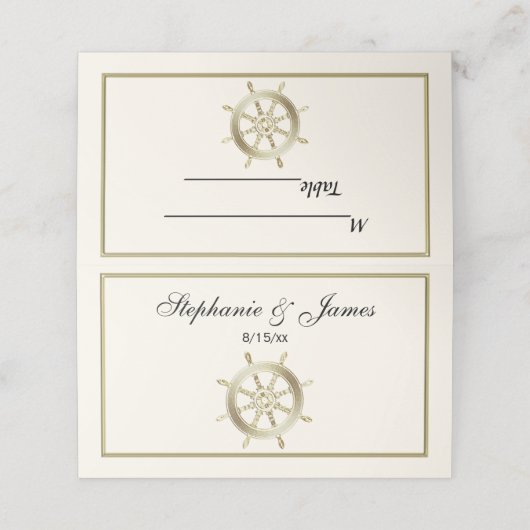 Scheepswiel-/scheepswiel Faux Gold Ivory Plaatskaartje (Buitenkant ongevouwen)