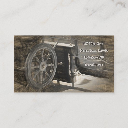 Scheepswiel Sepia  Antiek Nautical Visitekaartje (Achterkant)