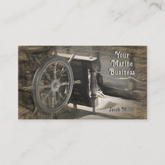 Scheepswiel Sepia  Antiek Nautical Visitekaartje (Voorkant)