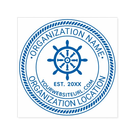 Scheepswiel Touw #2 Zegel Naam Loc URL Oprichtings Zelfinktende Stempel (Design)