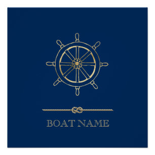 Scheepswiel van Nautical Gold, marineblauw Perfect Poster