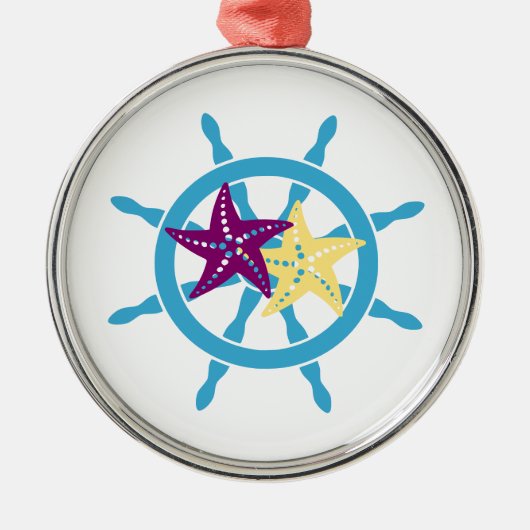 Scheepswiel & Zeester Metalen Ornament (Voorkant)