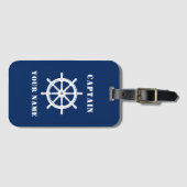 Scheepswielhelm & Jouw naam Rank Navy Blue Bagagelabel (Voorkant (horizontaal))