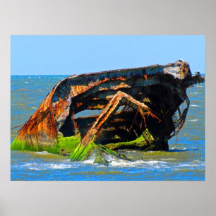 Scheepswrak Abstract blauw Poster