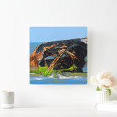 Scheepswrak Abstract blauw Vierkante Klok (Huis)