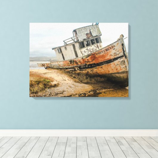 Scheepswrak beroemde boot Stuck in Point Reyes CA Canvas Afdruk (Insitu (Houten vloer))