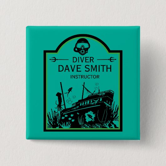 Scheepswrak Duikers Vierkante Button 5,1 Cm (Voorkant)