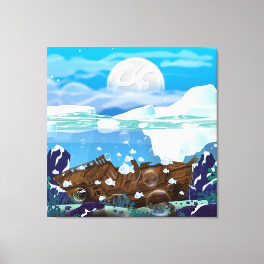 Scheepswrak onder water canvas afdruk (Voorkant)