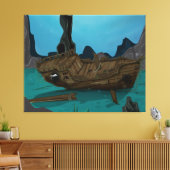 Scheepswrak onder water canvas afdruk (Insitu (Woonkamer))