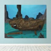Scheepswrak onder water canvas afdruk (Insitu (Houten vloer))