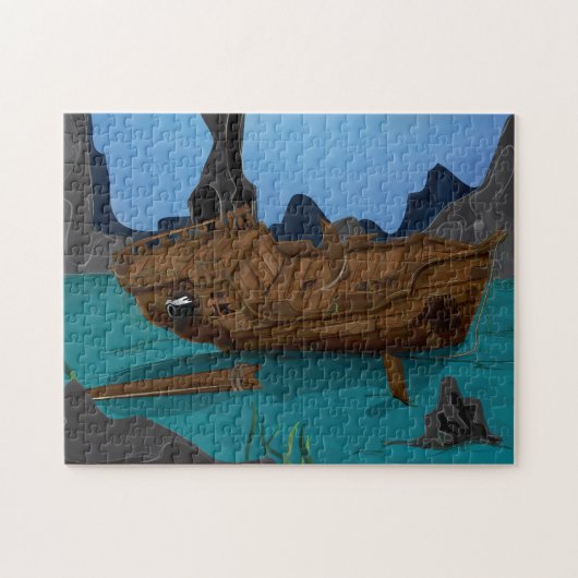 Scheepswrak onder water legpuzzel (Horizontaal)