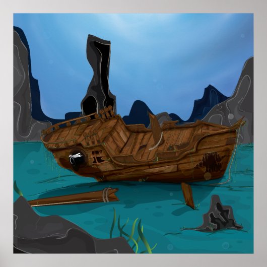 Scheepswrak onder water poster (Voorkant)