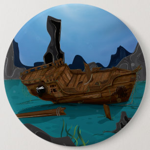Scheepswrak onder water ronde button 6,0 cm