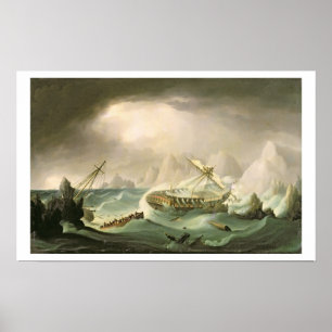 Scheepswrak van een Rocky Coast (olie op canvas) Poster