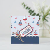 Scheepvaart Ahoy Birthday Invite Square 1 Kaart (Staand voorkant)