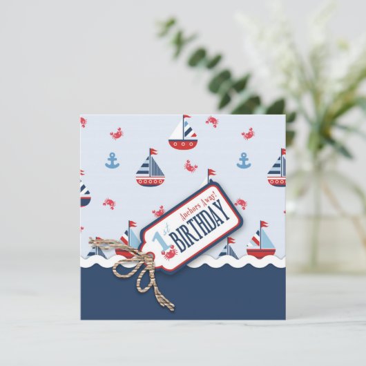 Scheepvaart Ahoy Birthday Invite Square 1 Kaart (Staand voorkant)