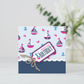 Scheepvaart Ahoy! Girl Birthday Invite Square 1 Kaart (Staand voorkant)