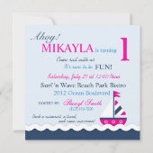 Scheepvaart Ahoy! Girl Birthday Invite Square 1 Kaart (Achterkant)
