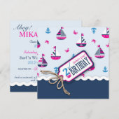 Scheepvaart Ahoy! Girl Birthday Invite Square 2 Kaart (Voorkant / Achterkant)