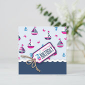 Scheepvaart Ahoy! Girl Birthday Invite Square 2 Kaart (Staand voorkant)