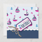 Scheepvaart Ahoy! Girl Birthday Invite Square 2 Kaart (Voorkant)
