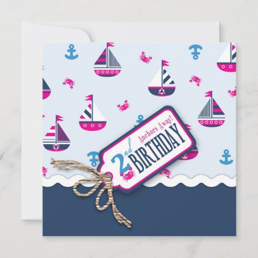 Scheepvaart Ahoy! Girl Birthday Invite Square 2 Kaart (Voorkant)
